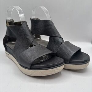 Eileen Fisher Womens Sport Platform Leather Open Toe Zip Sandals Silver Size 7